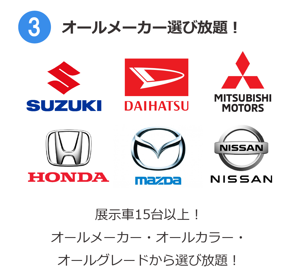 広島のマイカーリース専門店轟自動車が人気の理由その3
オールメーカー選び放題！