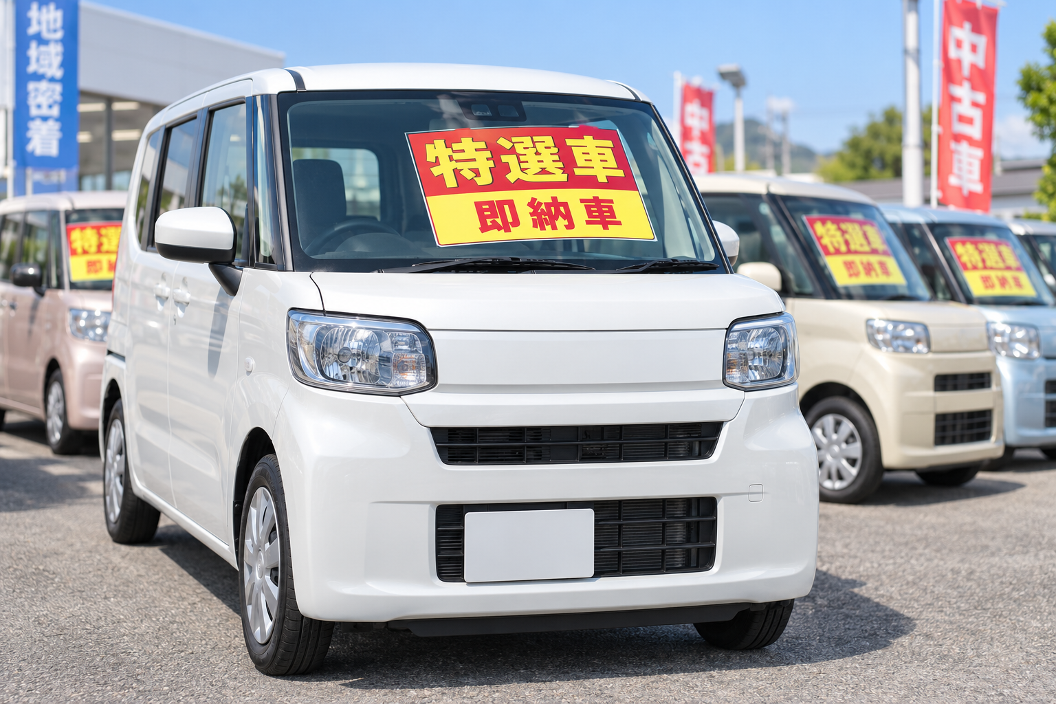 特選車・即納車の案内が付いた店頭の展示車両