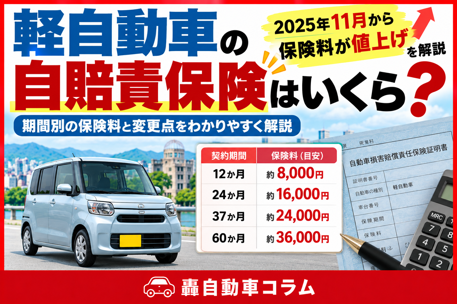 軽自動車の自賠責保険と車検の手続きイメージ。保険料と加入タイミングを解説する記事のアイキャッチ画像